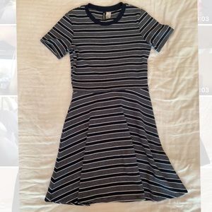 blue and white striped dress